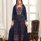 Appealing Blue Color Embroidery Work Kurti With Palazzo Suits