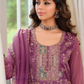 Purple Color Shimmer With Embroidery Work Palazzo Suits In Mesa