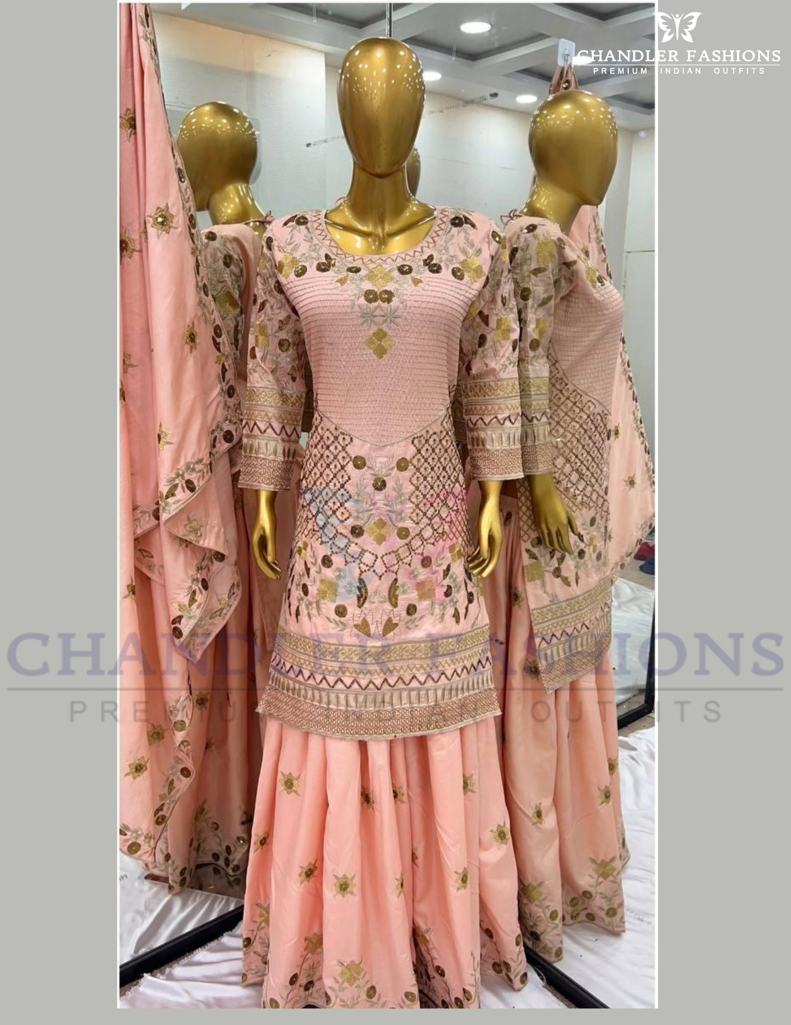 Charming Peach Color Jalpari Cotton Embroidery Work And Designer Party Wear Palazzo Suits