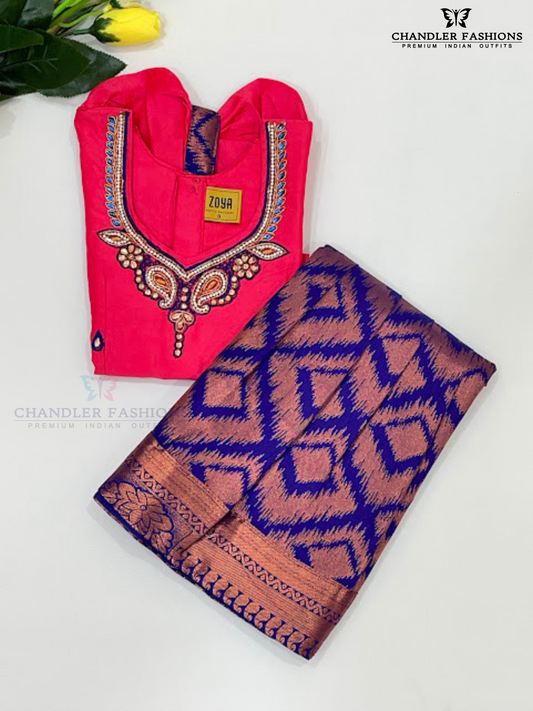 Pretty Pink And Blue Color Art Silk Langa Sets For Girls
