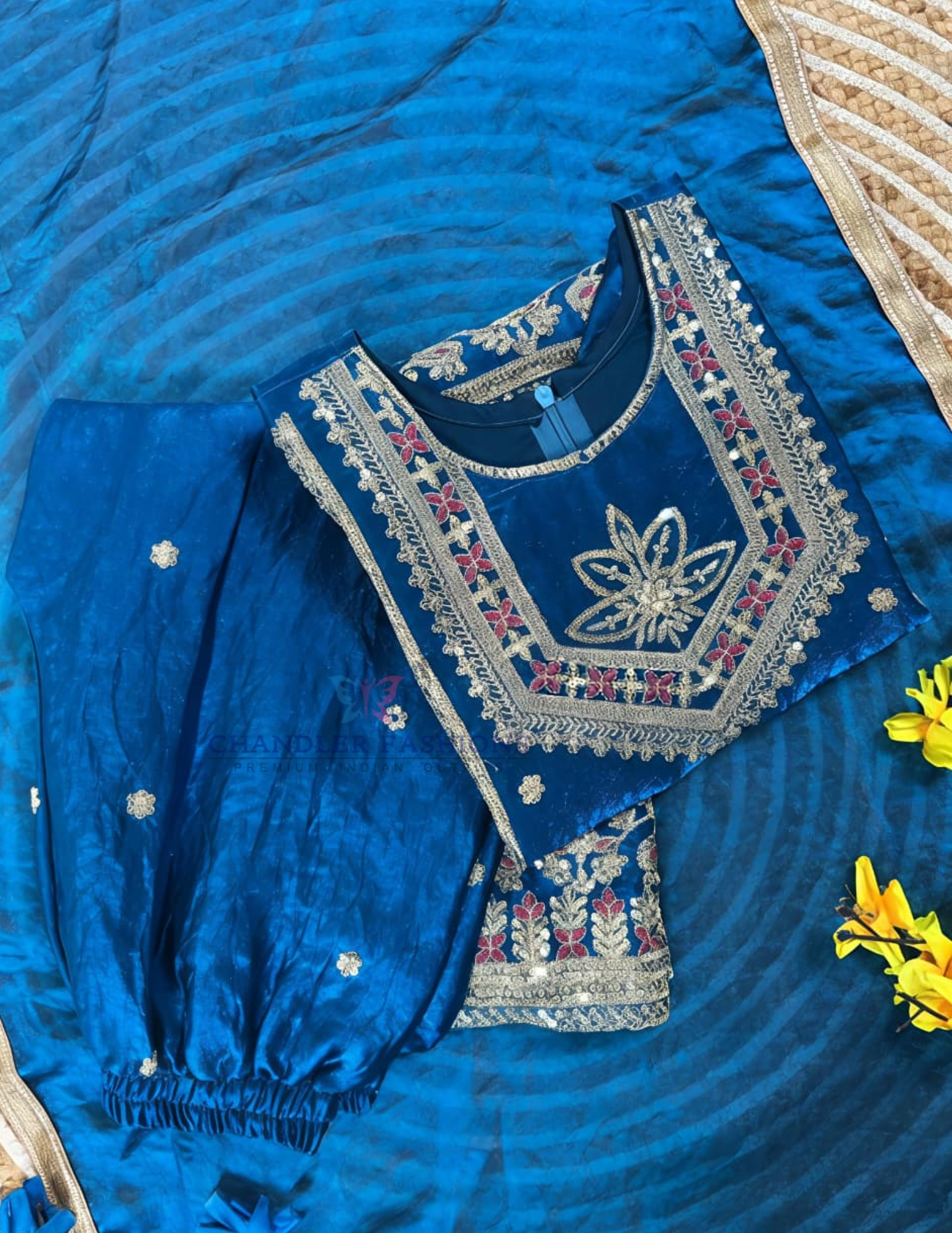 Silk Embroidery Work Palazzo Suits In Tempe