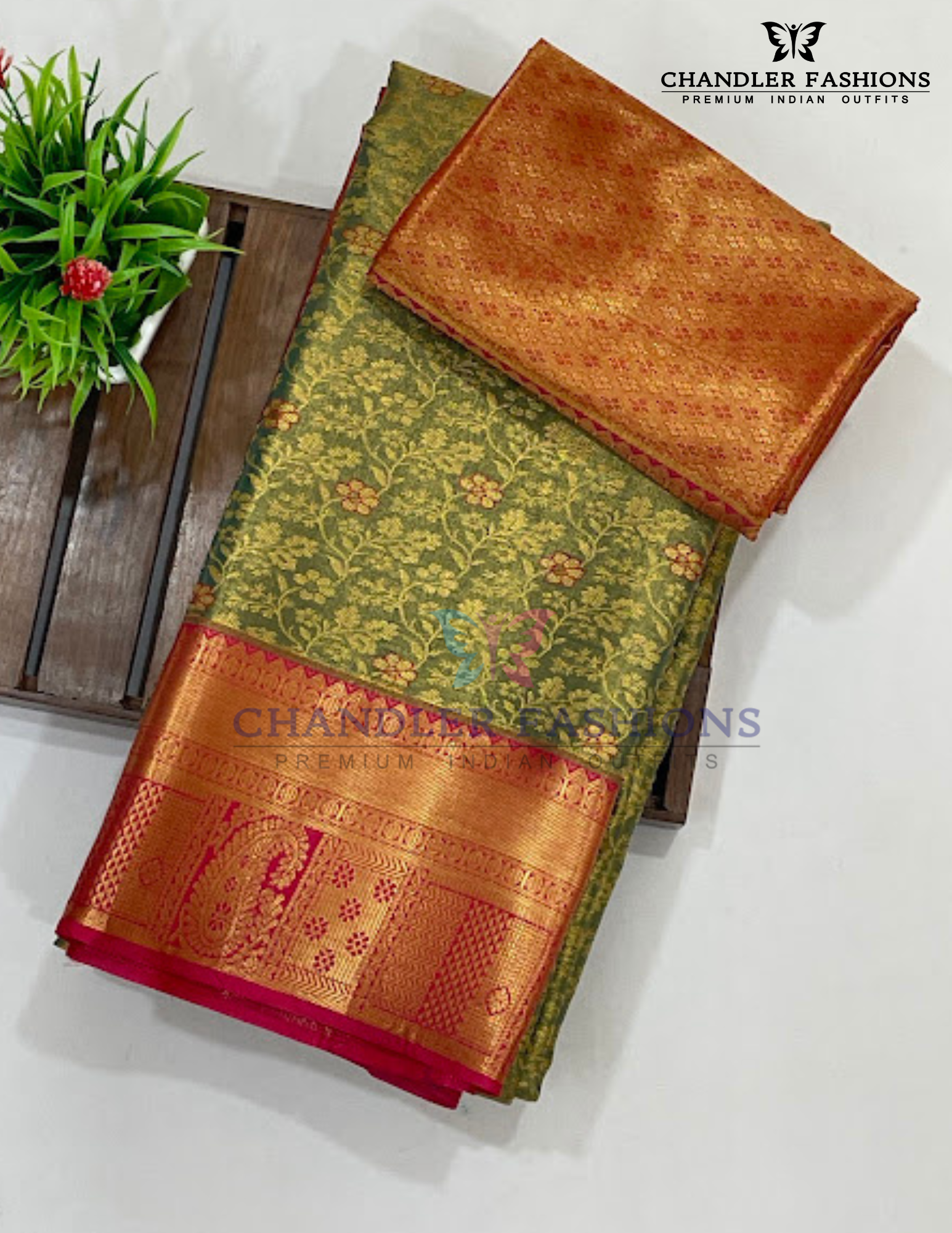 Attractive Green Color Pure Kanchi Silk With Gold Zari Work Saree For Women