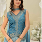 Teal Blue Color Pure Viscose Palazzo Suits With Embroidery Work In Mesa