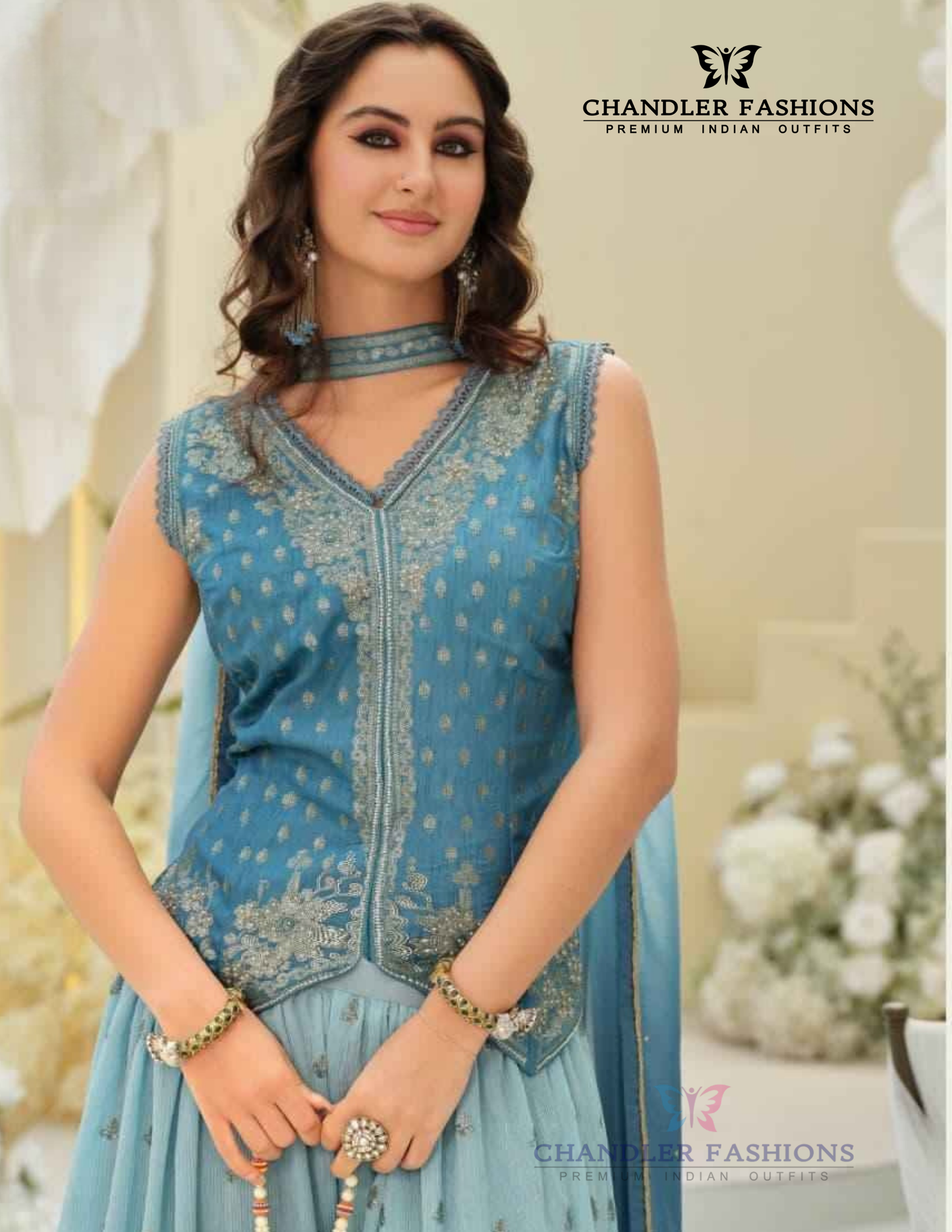 Teal Blue Color Pure Viscose Palazzo Suits With Embroidery Work In Mesa