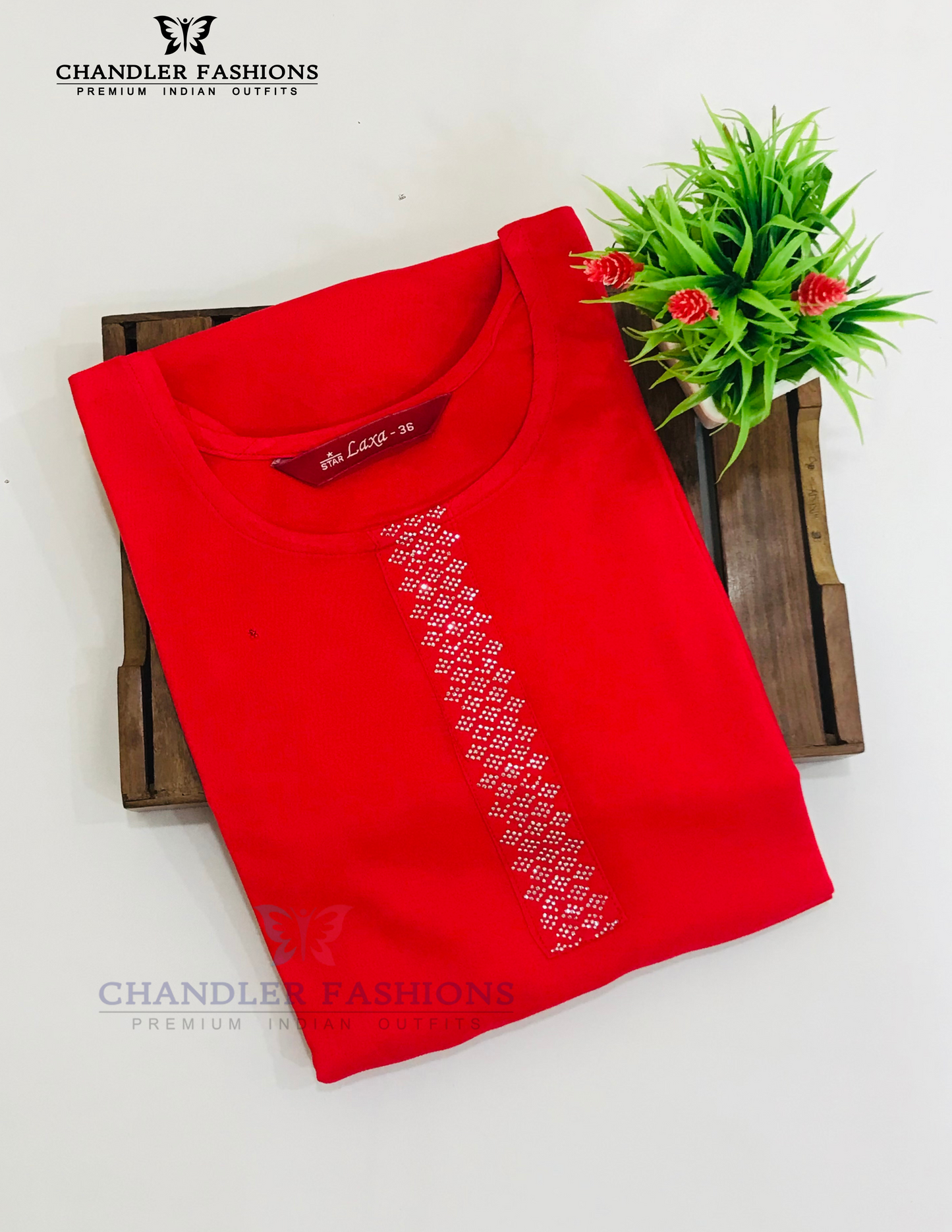 Delightful Red Color Rayon Stone Work Kurti Near Me