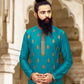 Teal Blue Color Slub Silk Work Men's Kurta Near Me