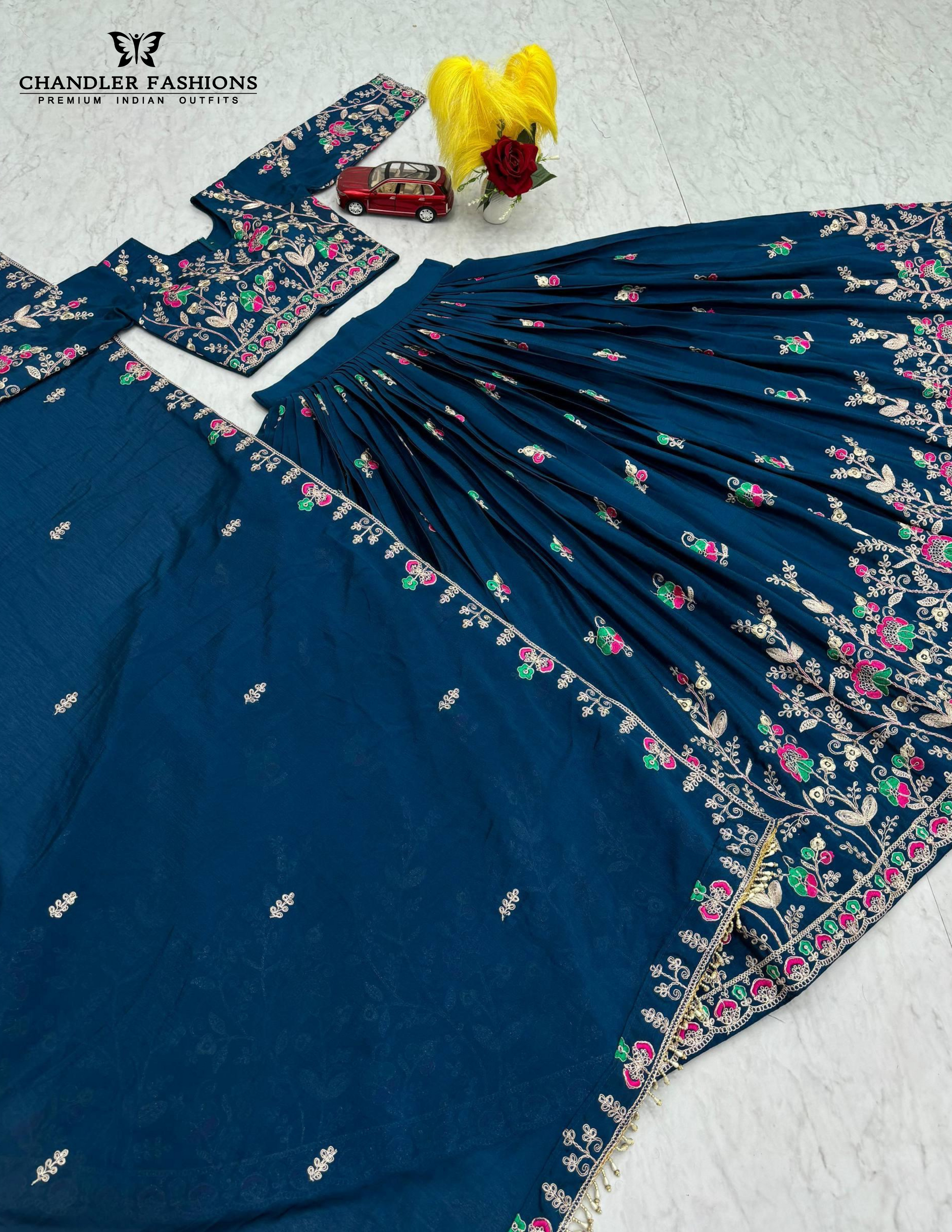 Charming Teal Blue Color Embroidery And Thread Work Lehenga Choli in Suncity