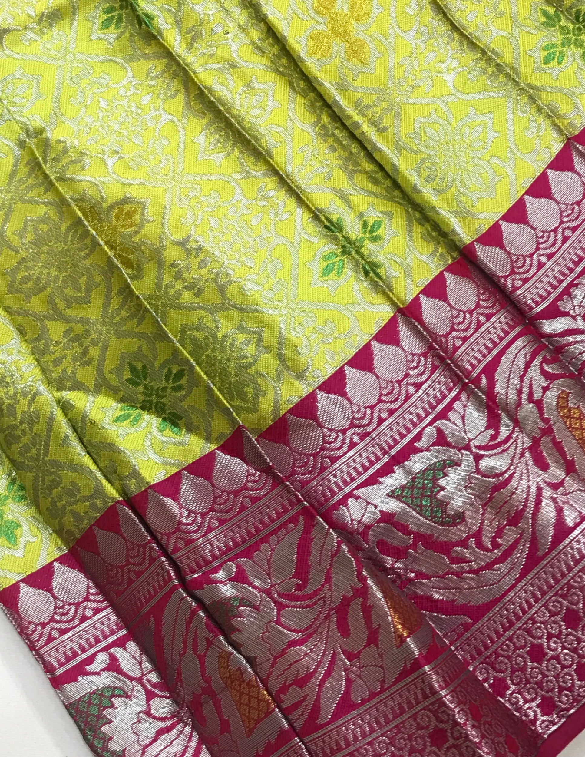 Charming Pink And Light Green Colored Silk Choli Sets With Stone Work In Tucson