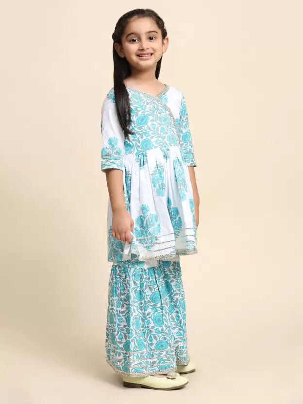 Sky Blue Colored Soft Cotton Kurta Sharara Suits in Chandler