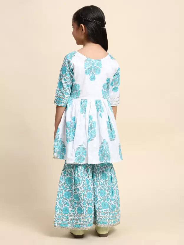 Elegant Sky Blue Colored Soft Cotton Kurta Sharara Suits Near me