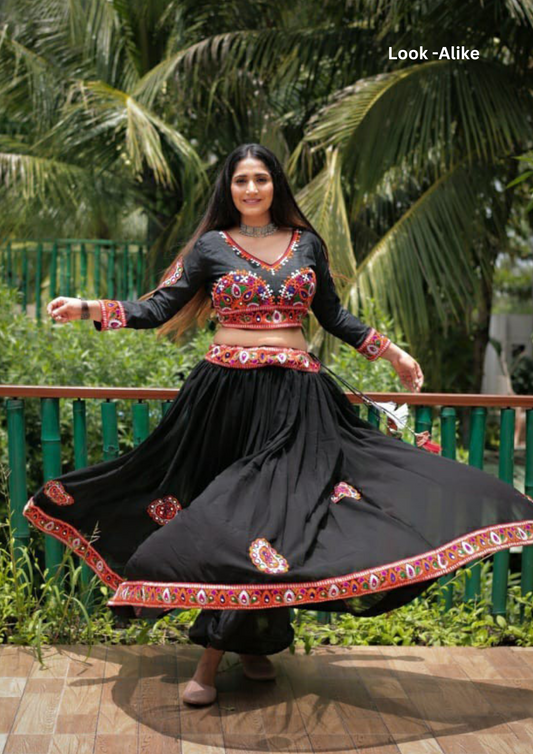 Elegant Premium Georgette Black-Color Special Garba Night Lehenga Choli