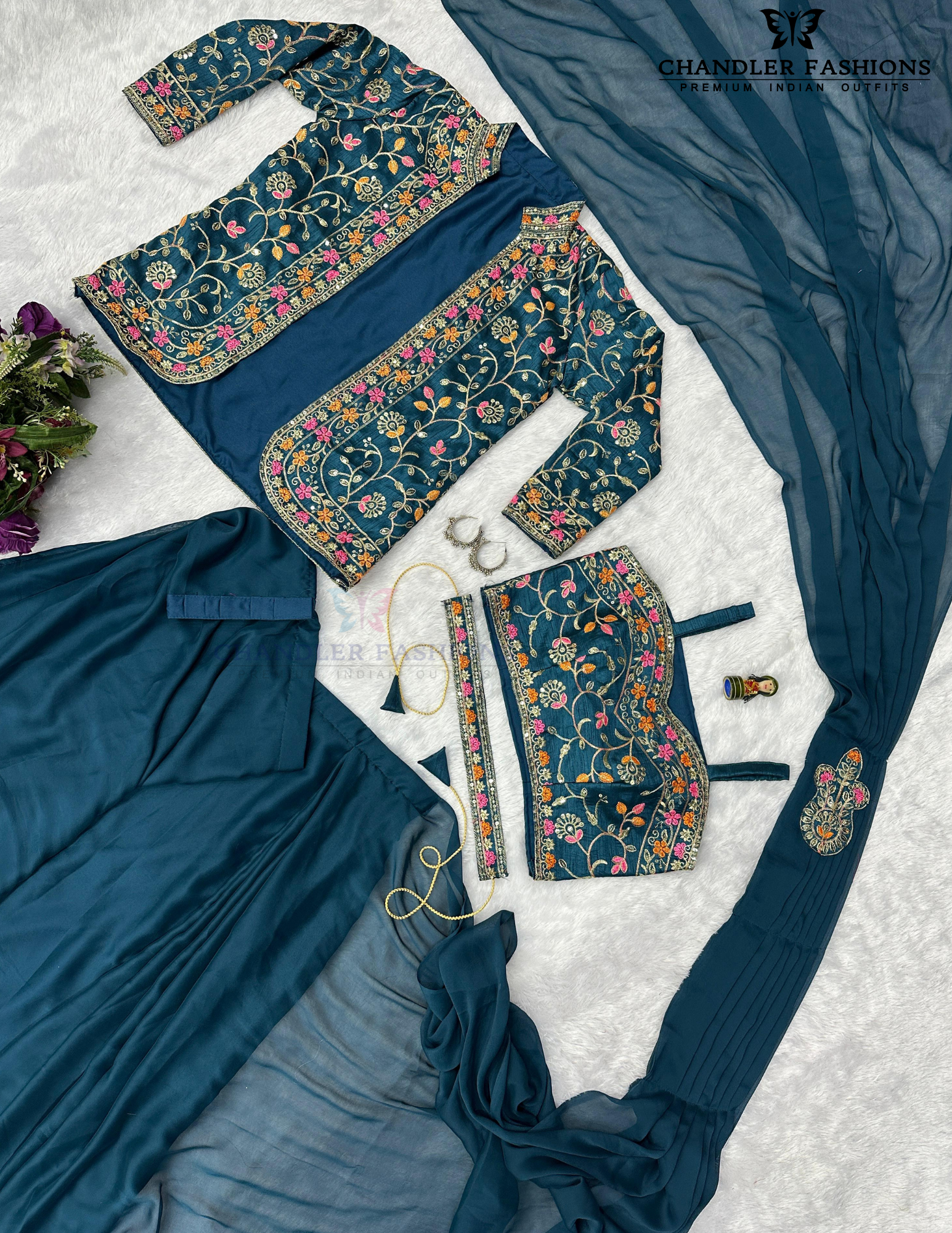 Teal Blue Color Rangoli Fabric Ready To Wear Saree In USA