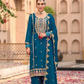 Charming Teal Blue Color Chinon With Embroidery Work Palazzo Suits For Women