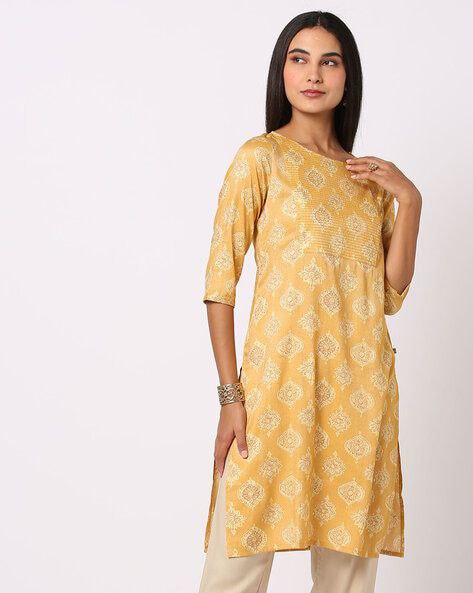 Beautiful Mustard Yellow Colored Casual Wear Kurti For Women