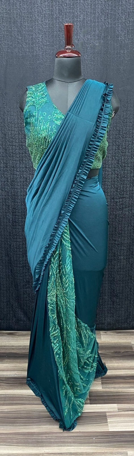 Elegant Green Color Lycra Ready To Wear Saree For Women