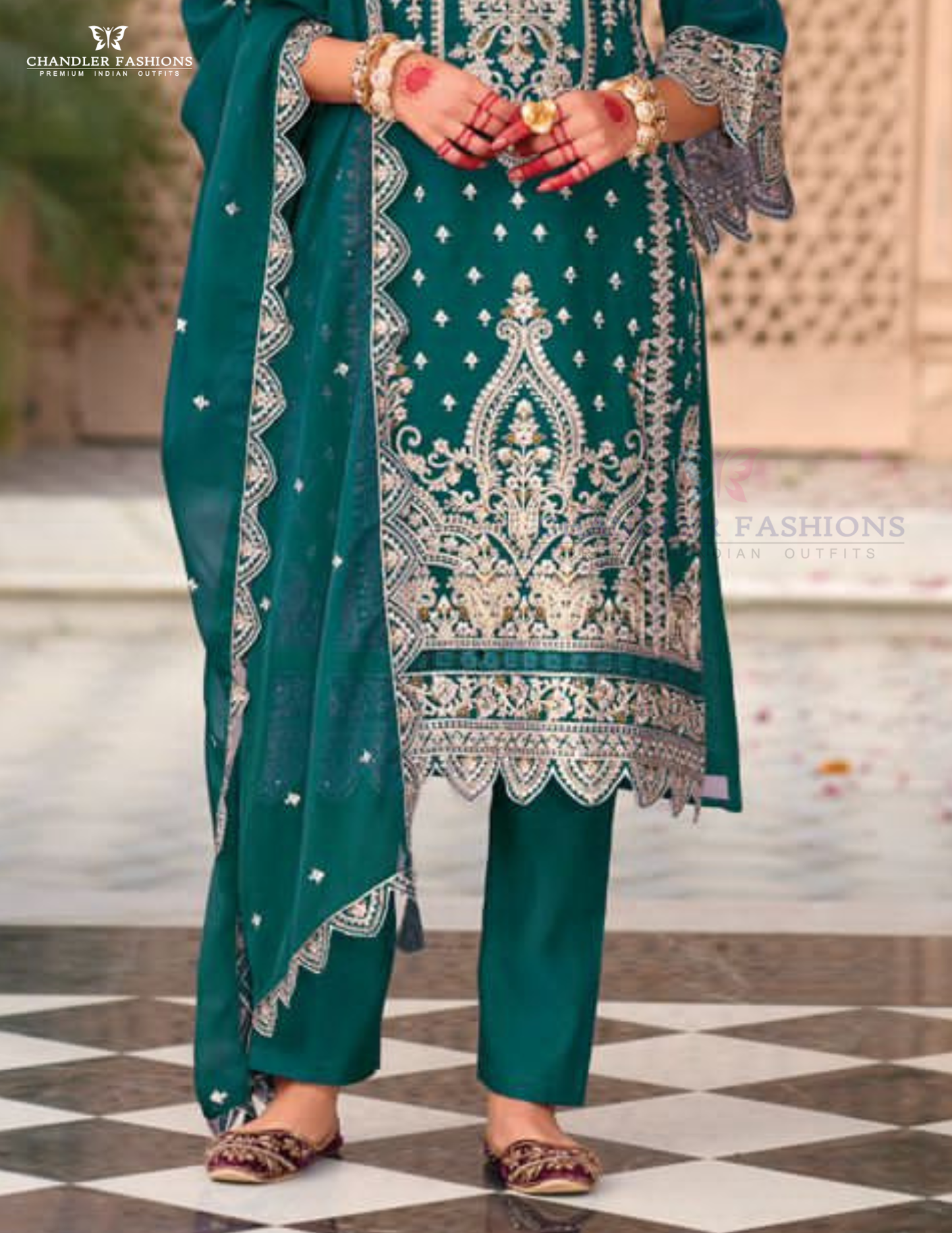 Teal Green Color Organza With Embroidery Work Salwar Suits With Dupatta In Chandler