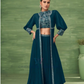 Attractive Teal Blue Color Chinon Indo Western Lehenga Choli For Women