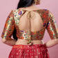 Dazzling Gold Multi Padded Back Open Blouse With Floral Design For Women Near Me
