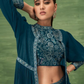 Teal Blue Color Chinon Indo Western Lehenga Choli Near Me