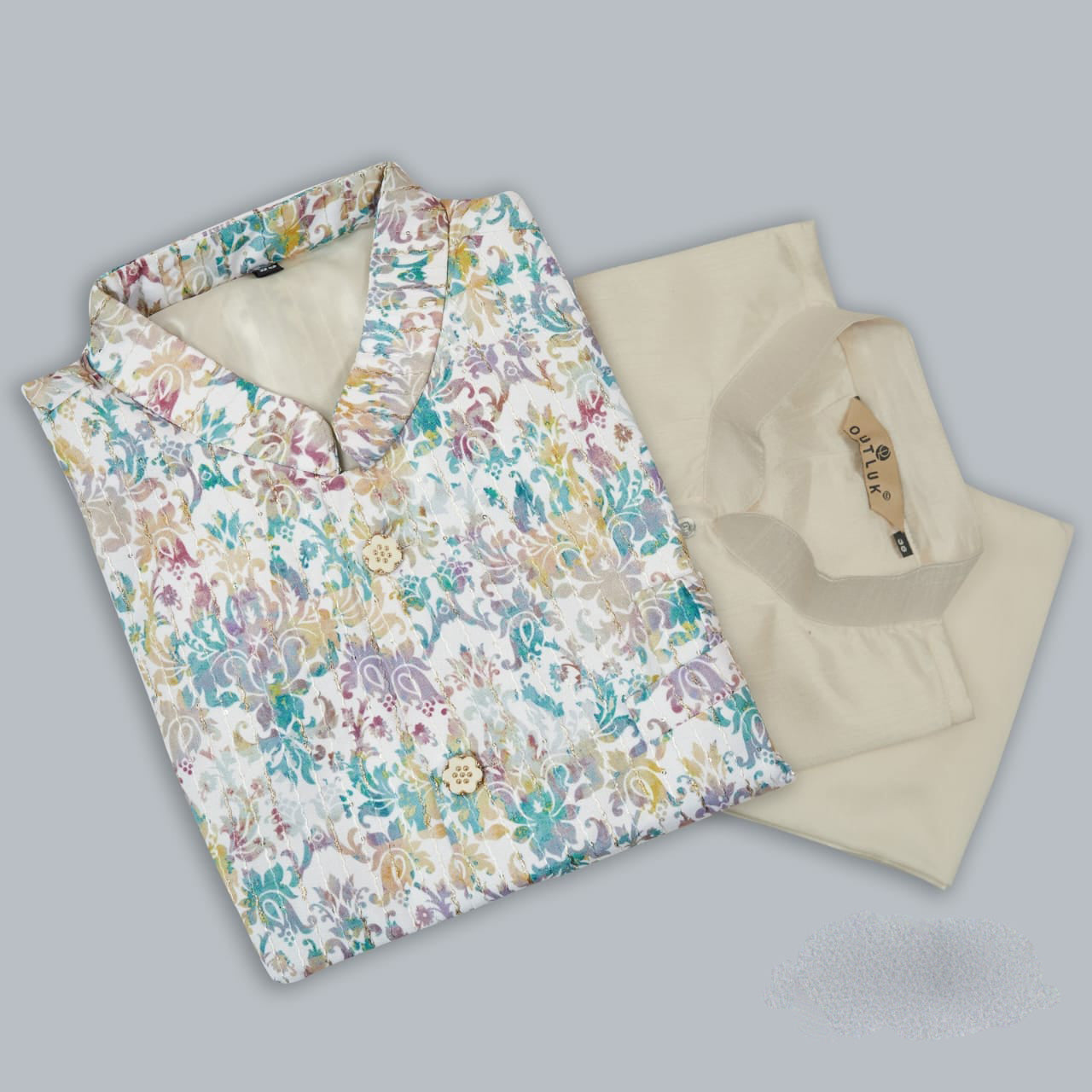 Alluring Multicolor Designer Silk Mastani Kurta Pajama Set With Digital Print Jackets For Men In Chandler
