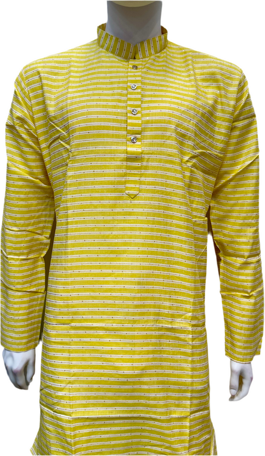 Alluring Yellow Color Cotton Kurta With Pajama For Men