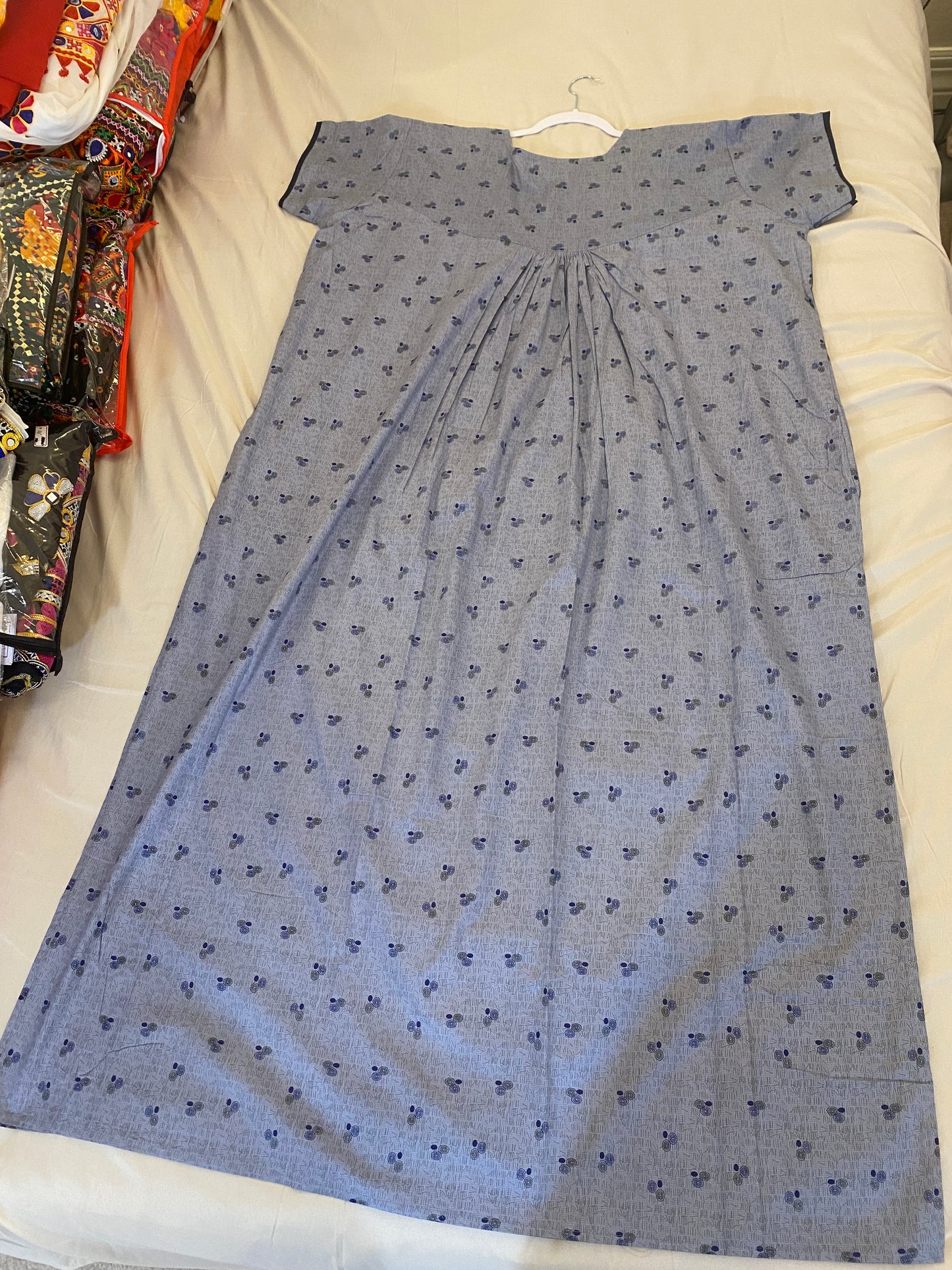 Comfy Grey And Blue Design Nighty With Boat Neck In Yuma