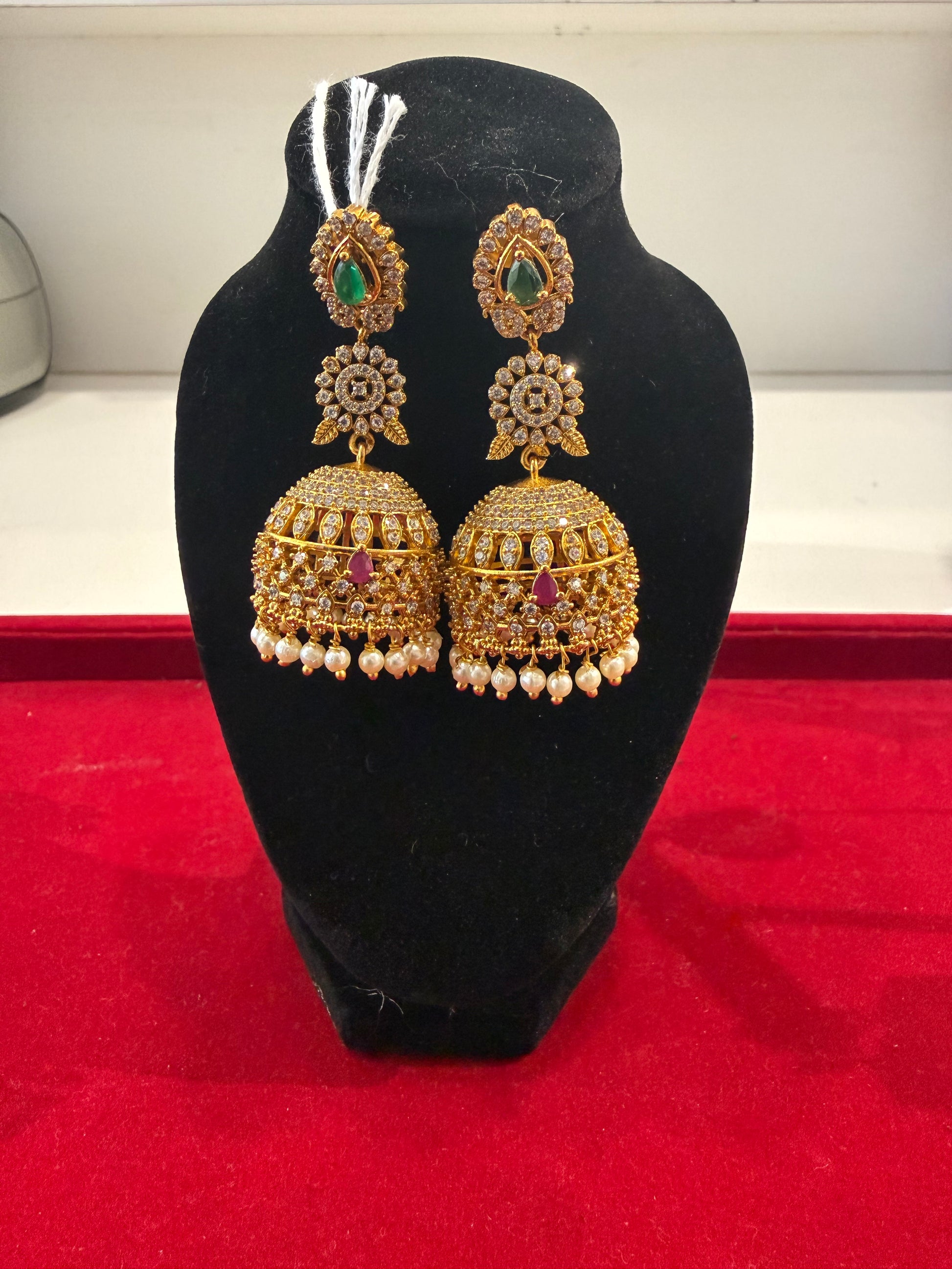Beautiful Multicolor Gold Plated  Stones Jhumkas For Women