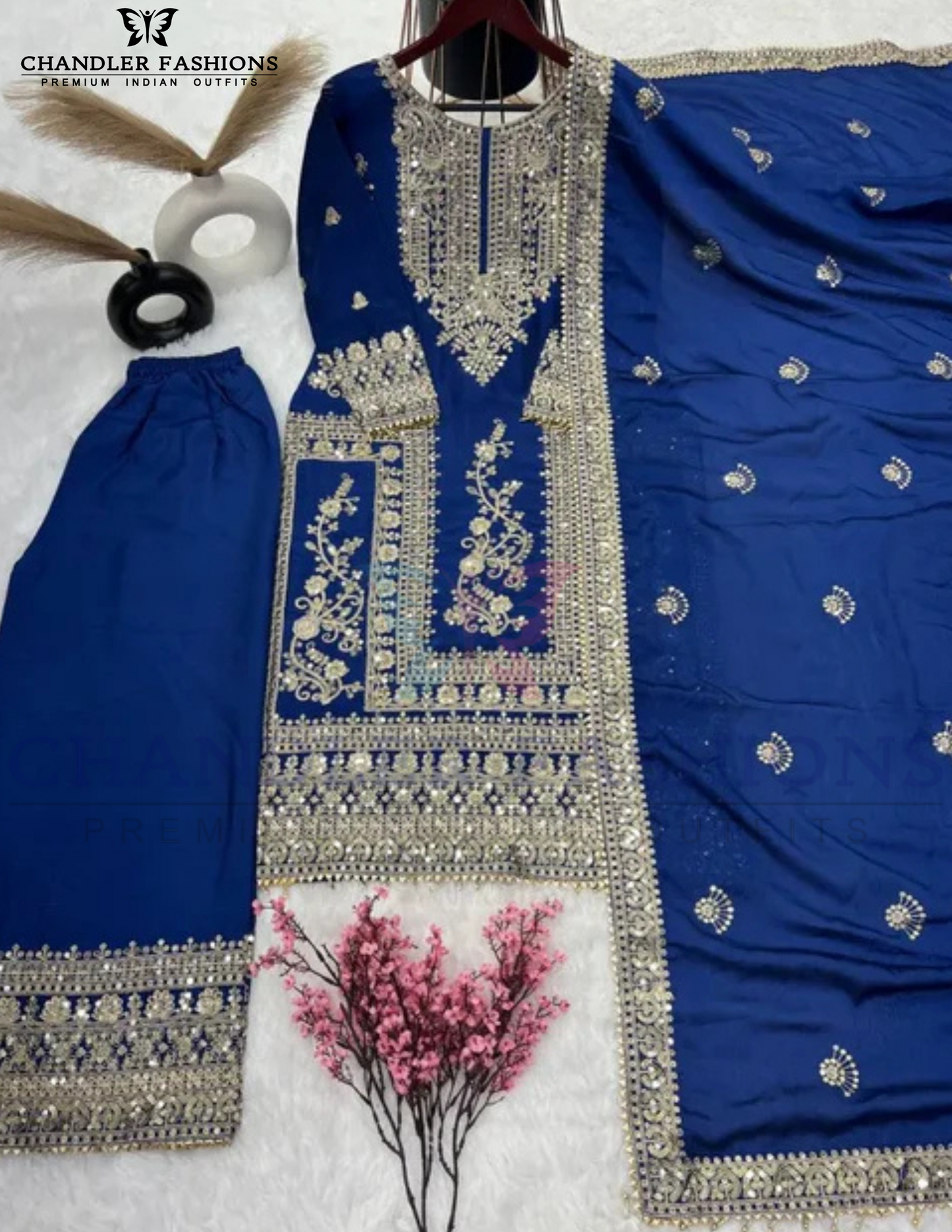 Charming Royal Blue Color Pure Chinon Palazzo Suits In USA