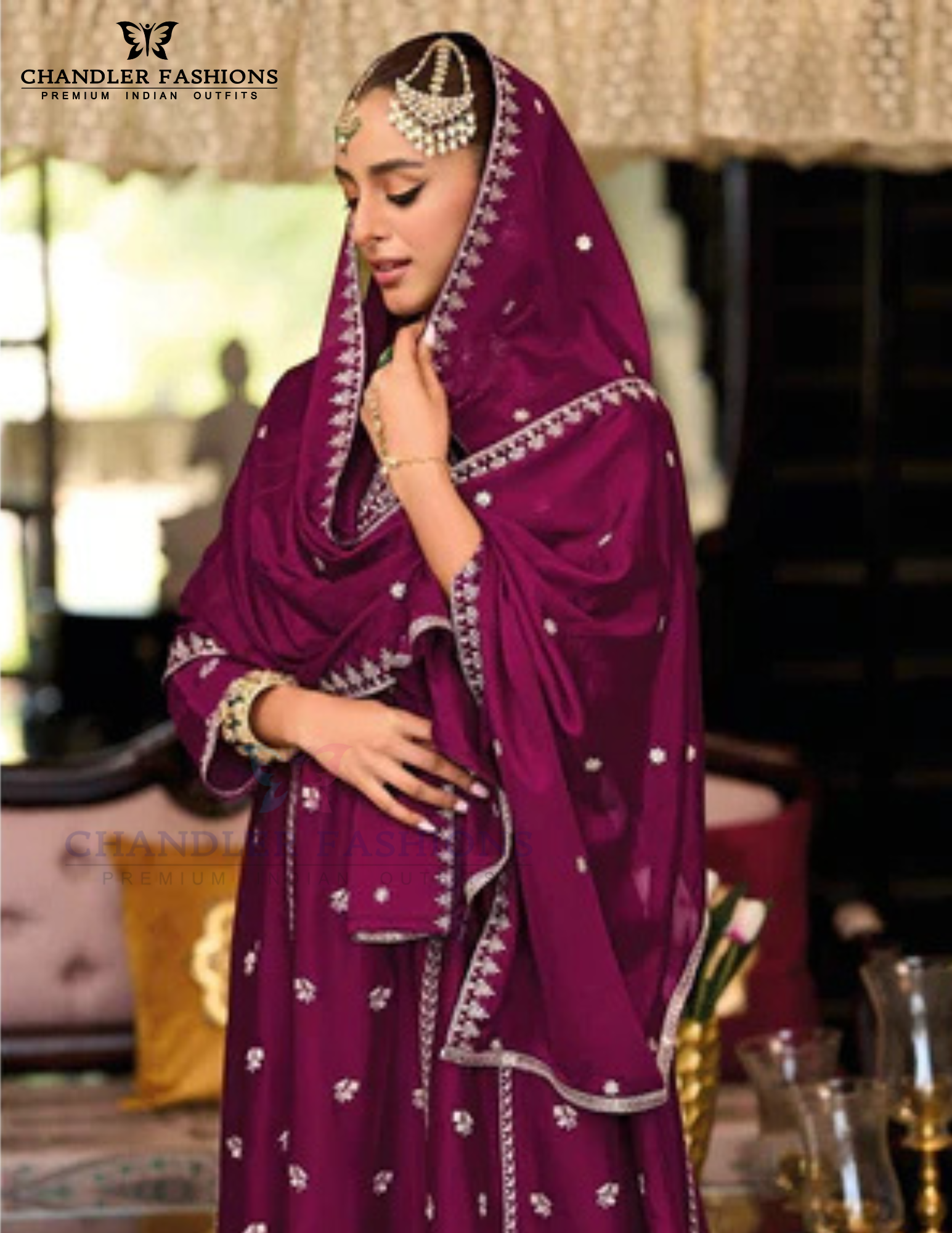 Wine Color Heavy Chinon Salwar Suits In Chandler