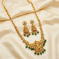 Traditional Green And Red Stones Gold Plated Lakshmi Haram With Earrings Set