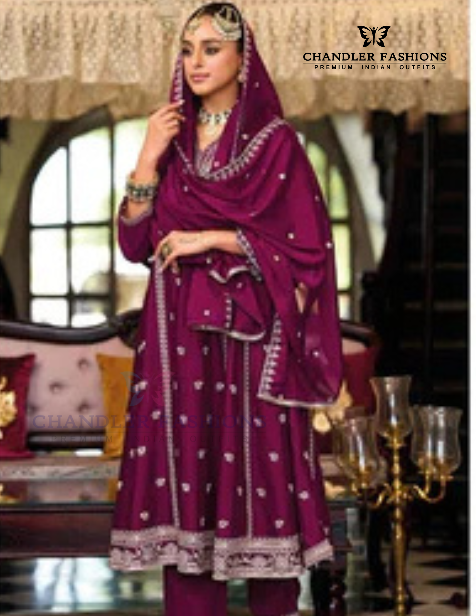 Wine Color Heavy Chinon Salwar Suits With Embroidery Work In USA