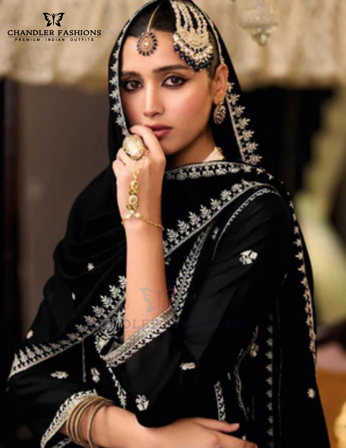 Black Color Heavy Chinon Salwar Suits In USA