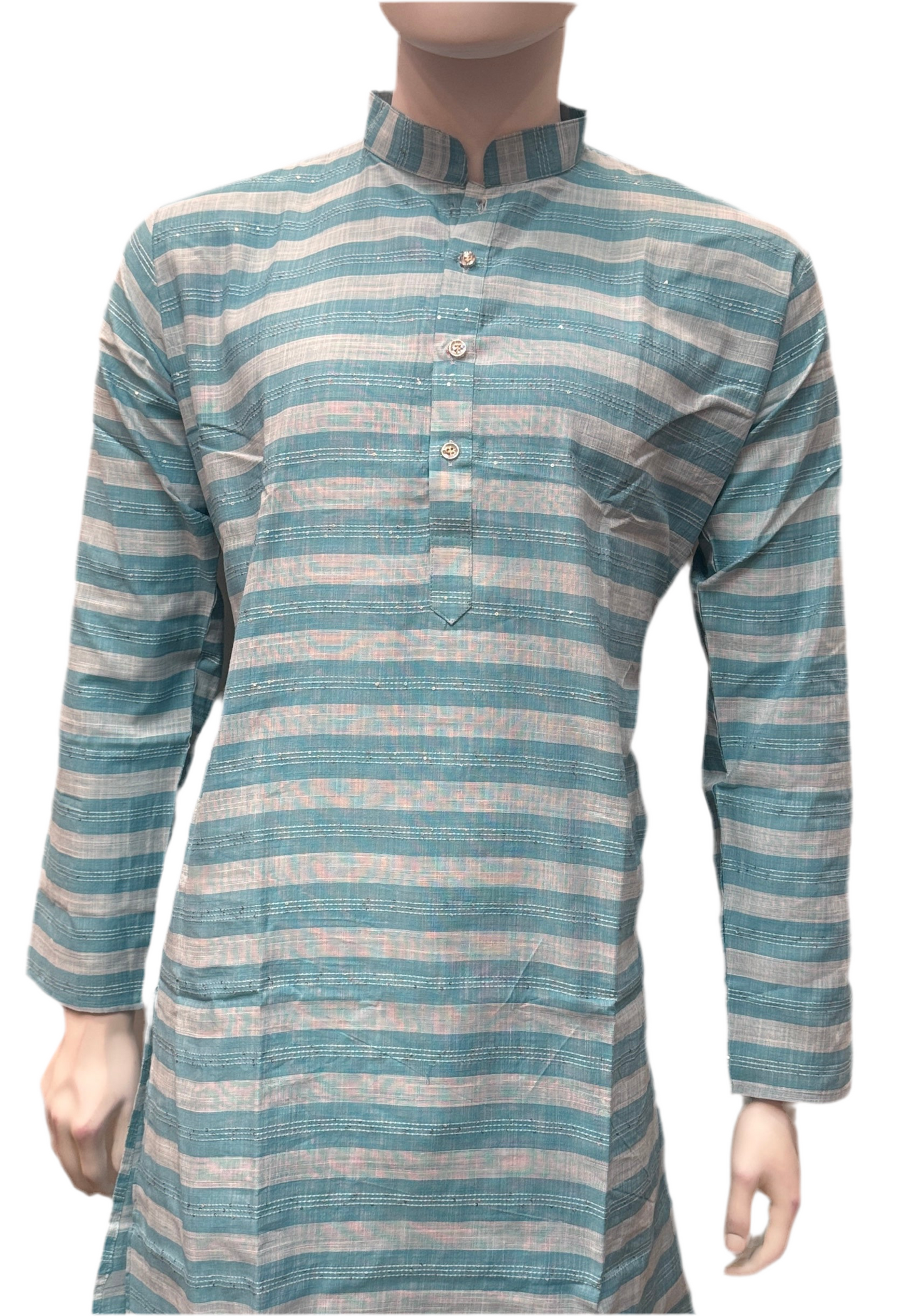 Delightful Sky Blue Color Cotton Kurta With Pajama For Men