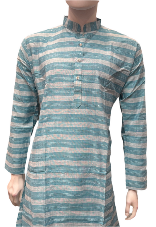 Delightful Sky Blue Color Cotton Kurta With Pajama For Men
