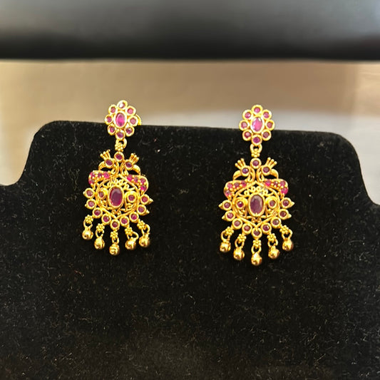 Beautiful Ethnic Wear Chandbali Gold Plated Earrings With Red Stones