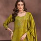 Gorgeous Mehendi Green Color Chinon Sharara Suit With Heavy Embroidery Work Near Me