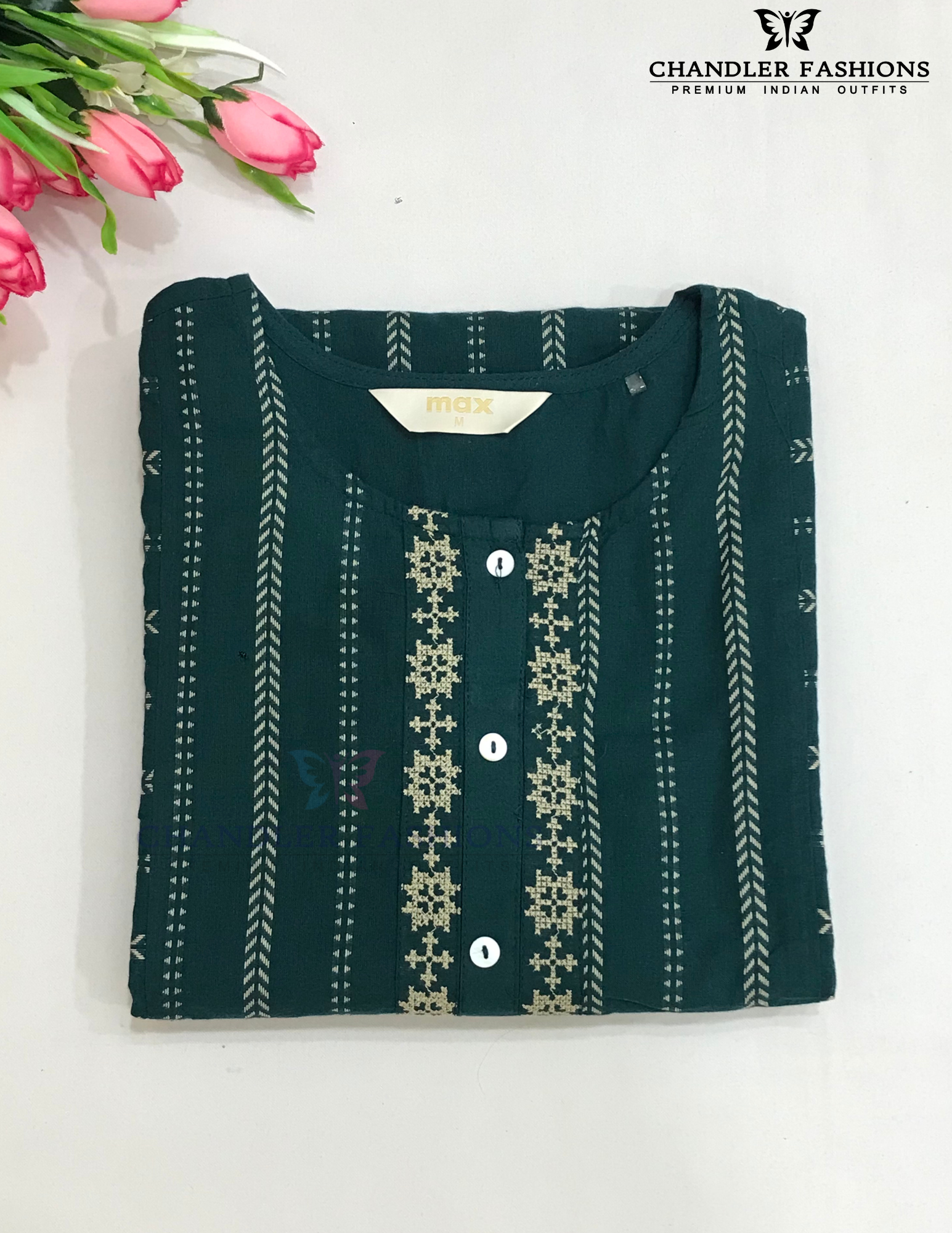Teal Green Color Poly Cotton With Self Design Kurti Near Me