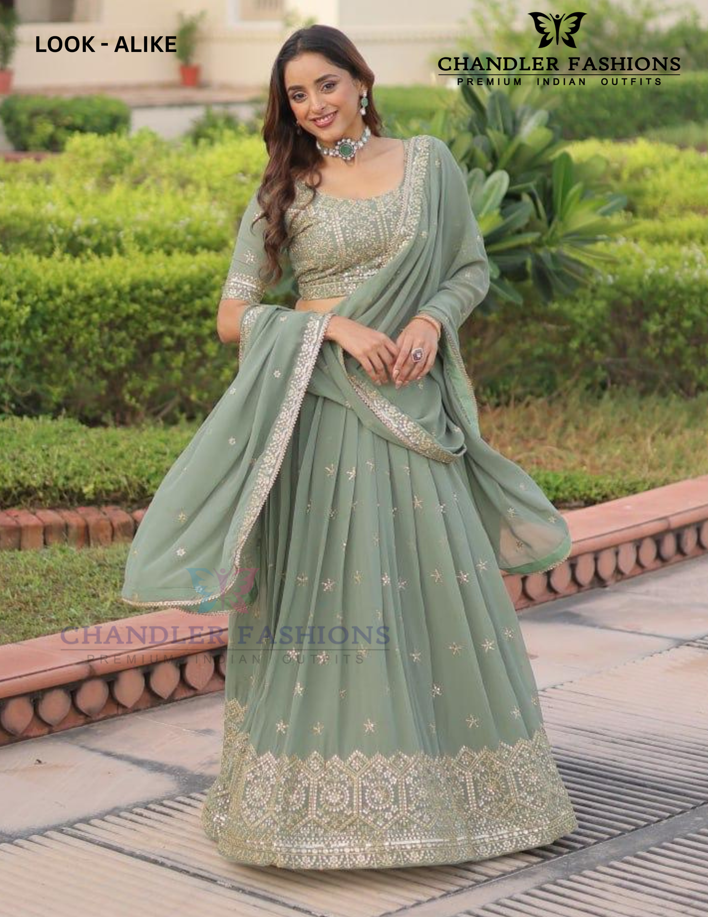 Pista Green Color Faux Georgette With Embroidery And Sequins Work Lehenga Choli In Chandler