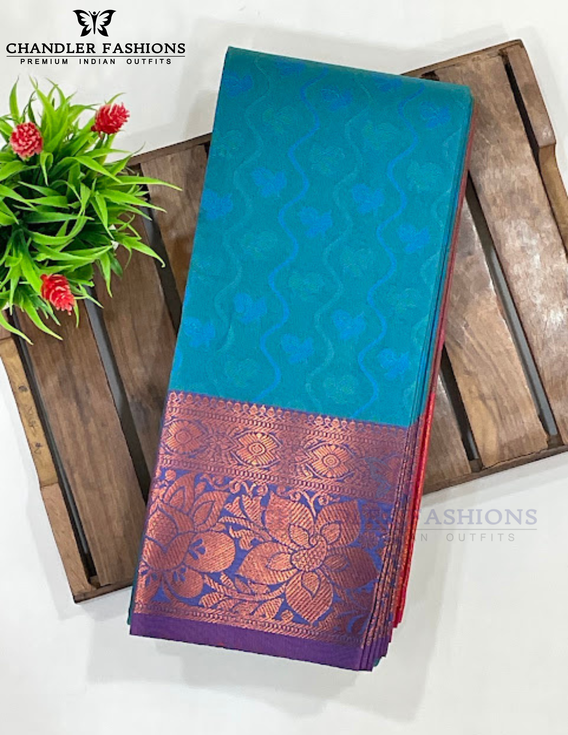 Wonderful Bluish Green Color Art Silk Saree With Zari Work For Women Near Me