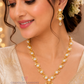 Amazing Gold Plated White Pearl And White Stone Necklace Set With Earrings For Women