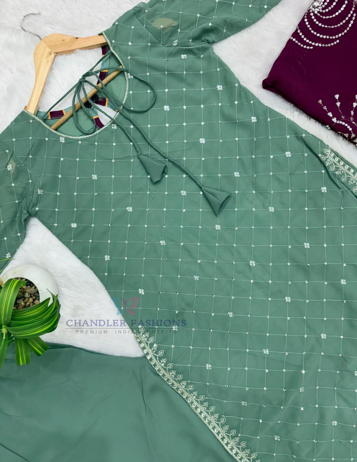 Light Green Color Palazzo Suits In Surprise