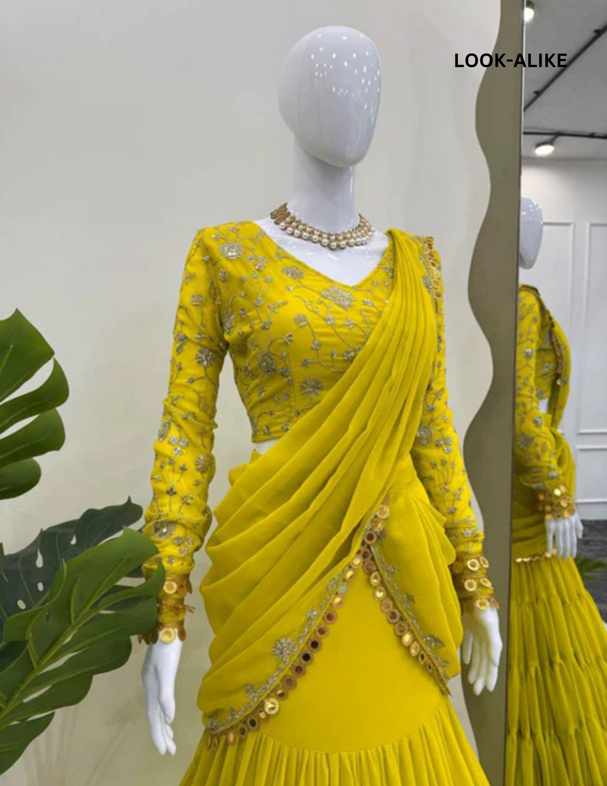 Attractive Yellow Color Faux Georgette Thread Work With Sequins  Lehenga in Tempe