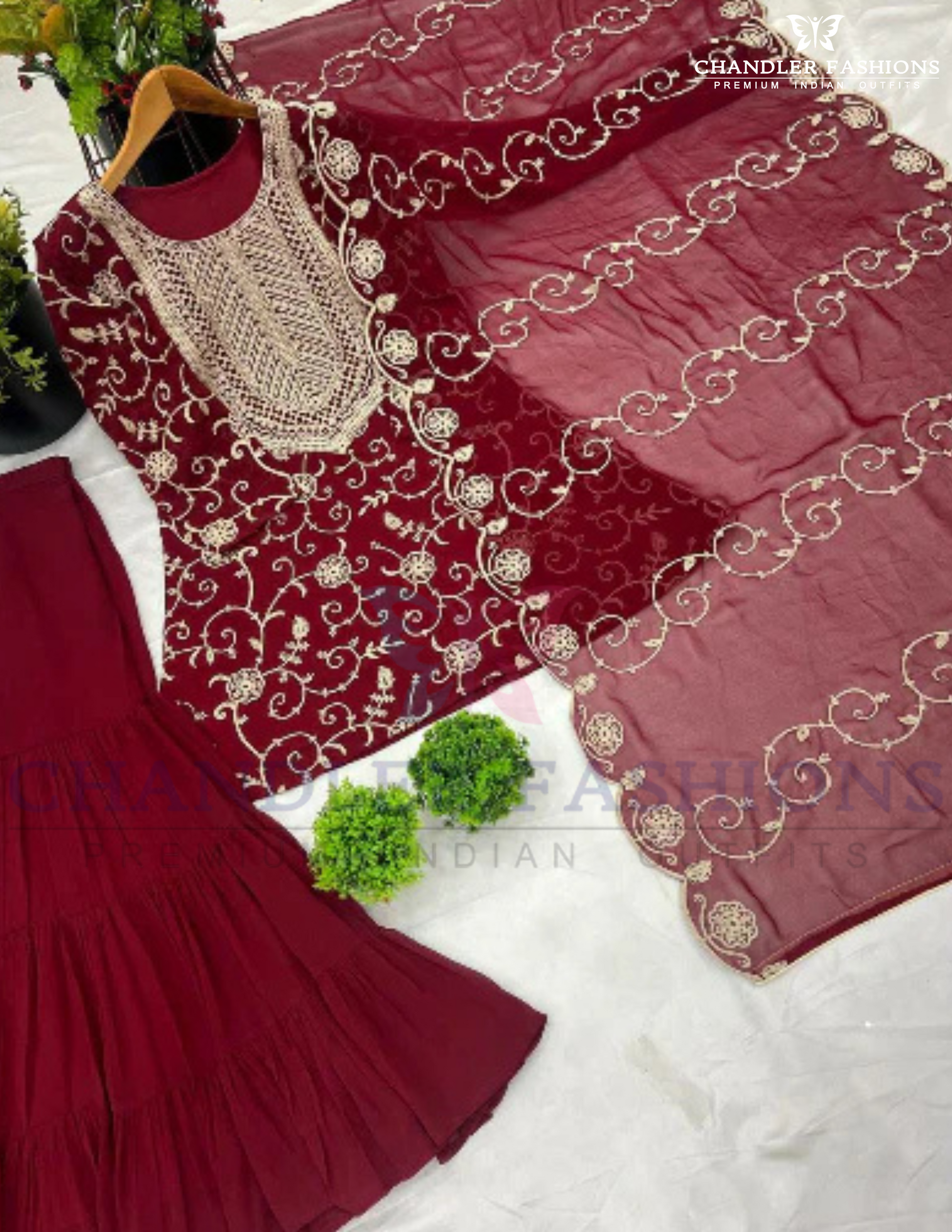 Georgette Embroidered Work Sharara Suits in Mesa
