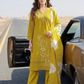 Charming Yellow Color Cotton With Embroidery Work Salwar Suits For Women