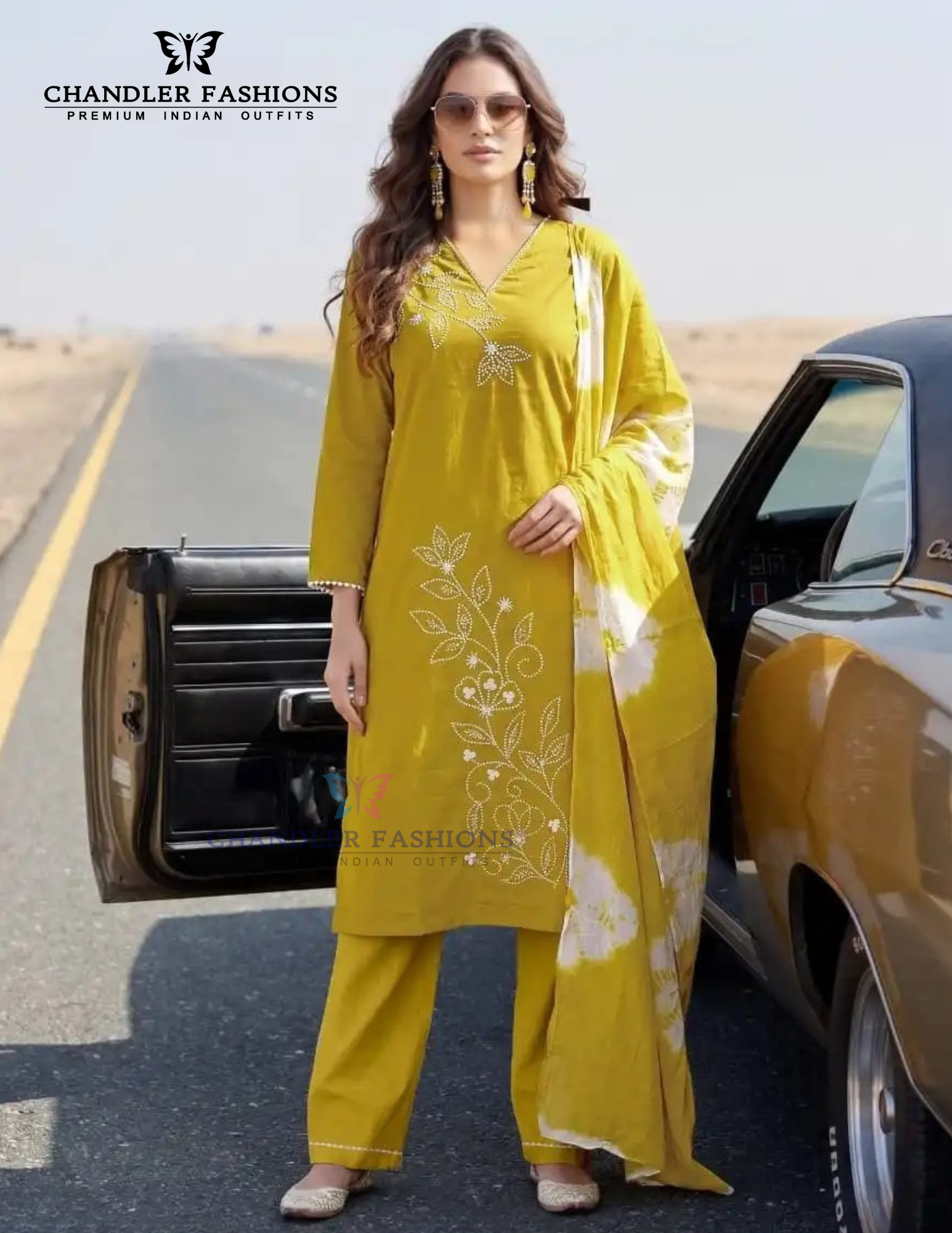 Charming Yellow Color Cotton With Embroidery Work Salwar Suits For Women