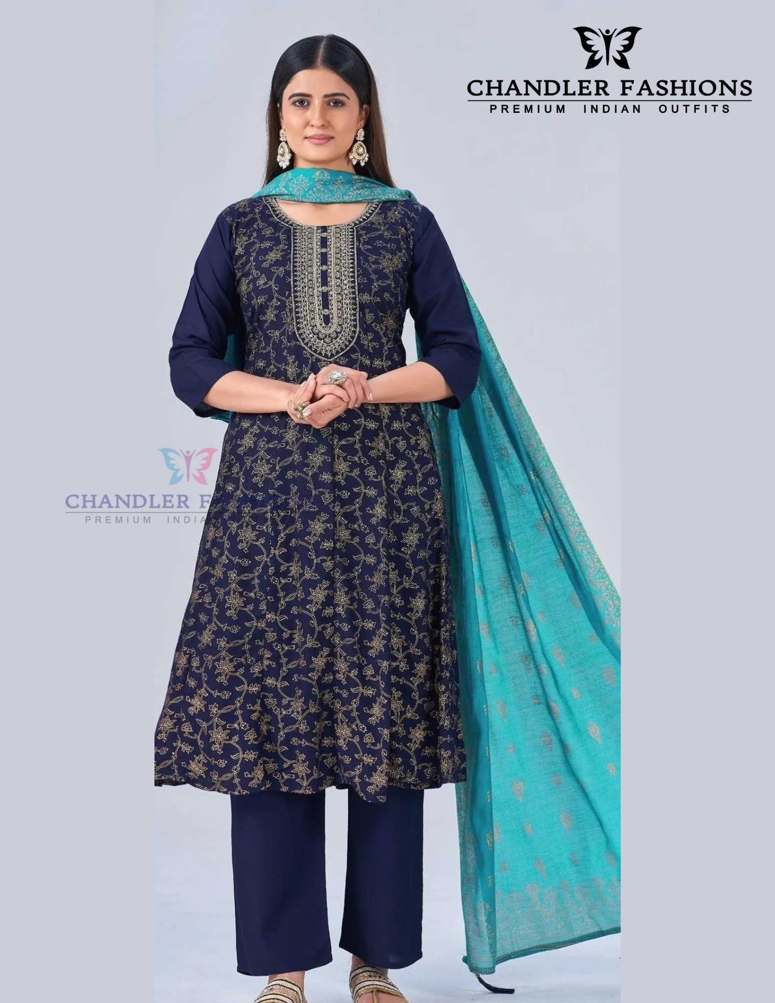 Fabulous Navy Blue Color Rayon With Embroidery And Sequins Work Salwar Suits