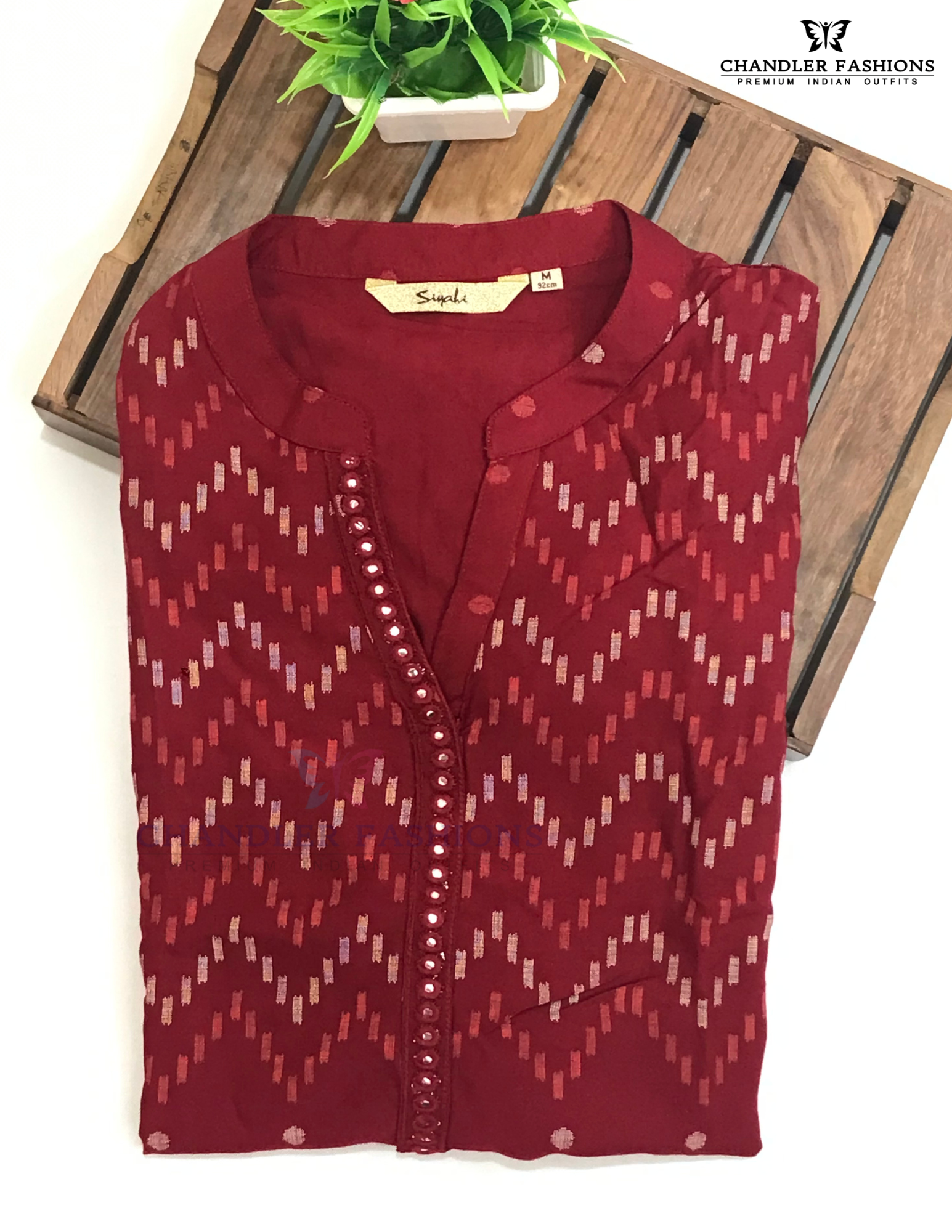 Dark Red Color Cotton With Self Design Kurti Near Me