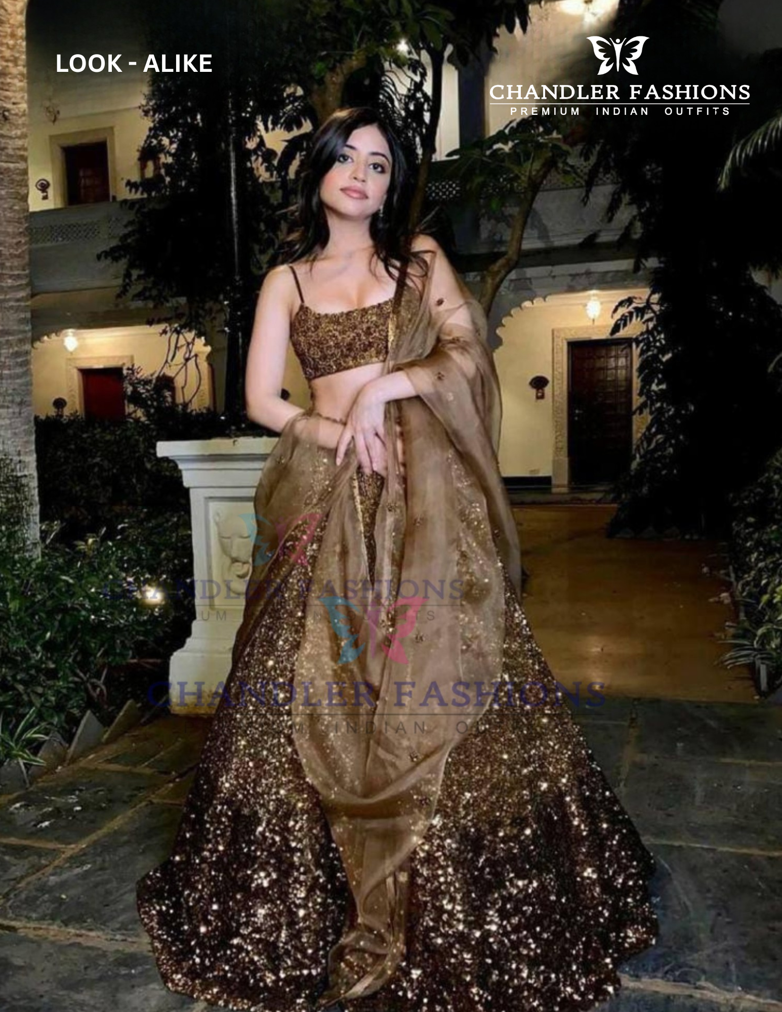 Beautiful Golden Color Sequins Work Lehenga For Women