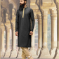 Alluring Black Color Neck Embroidery Work Slub Silk With Pajama Set