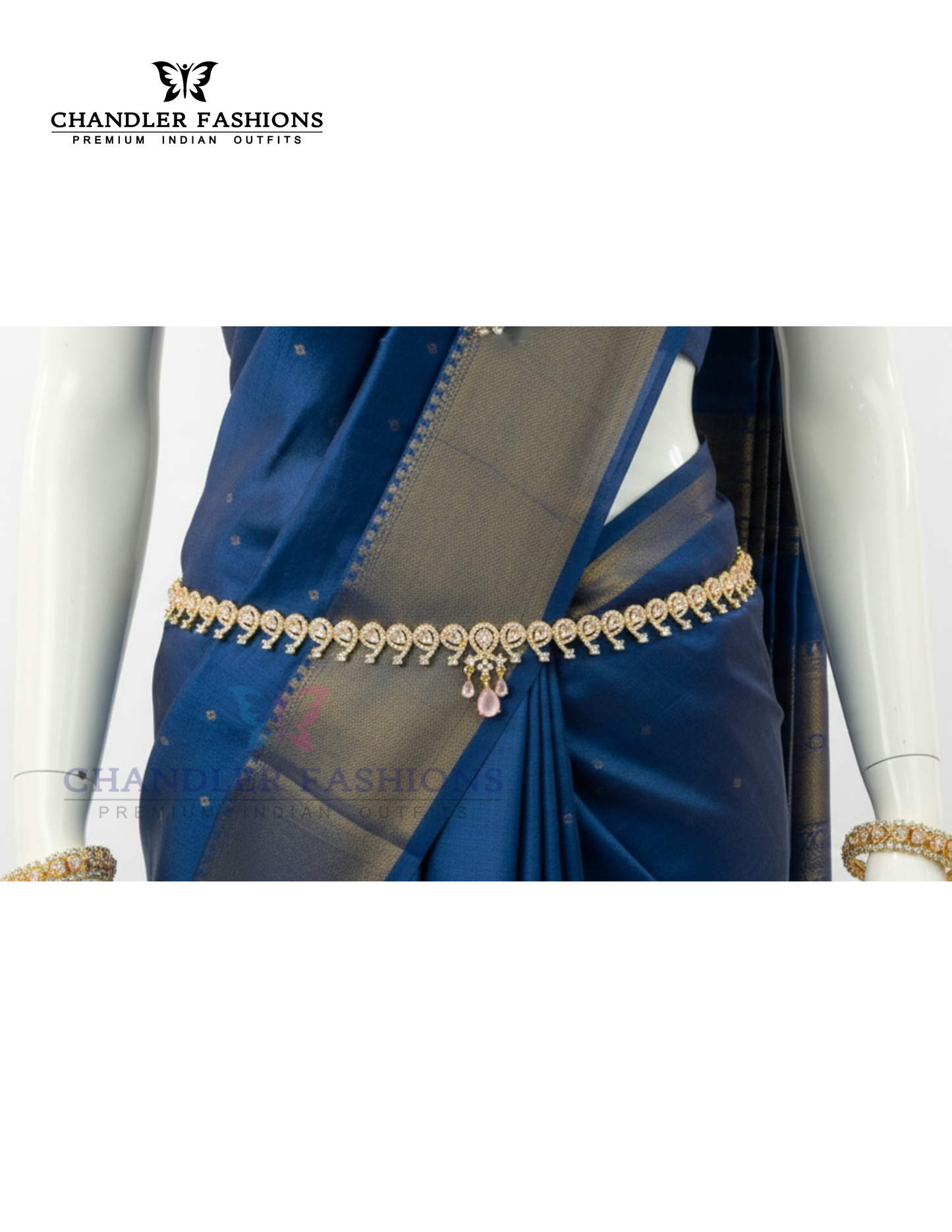 Lovely Gold Plated With Pink Stones Hip Chain For Women